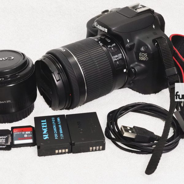 Canon EOS 100D DSLR Camera with EF-S 18-55mm f/3.5-5.6 IS STM Lens (18.0MP, 3.0" Clear View II Touchscreen LCD, Full HD 1080 Video with Continuous AF) (Free 8GB + DSLR Bag + Ducame Backdrop Stand Kit + Free White Color backrop)
